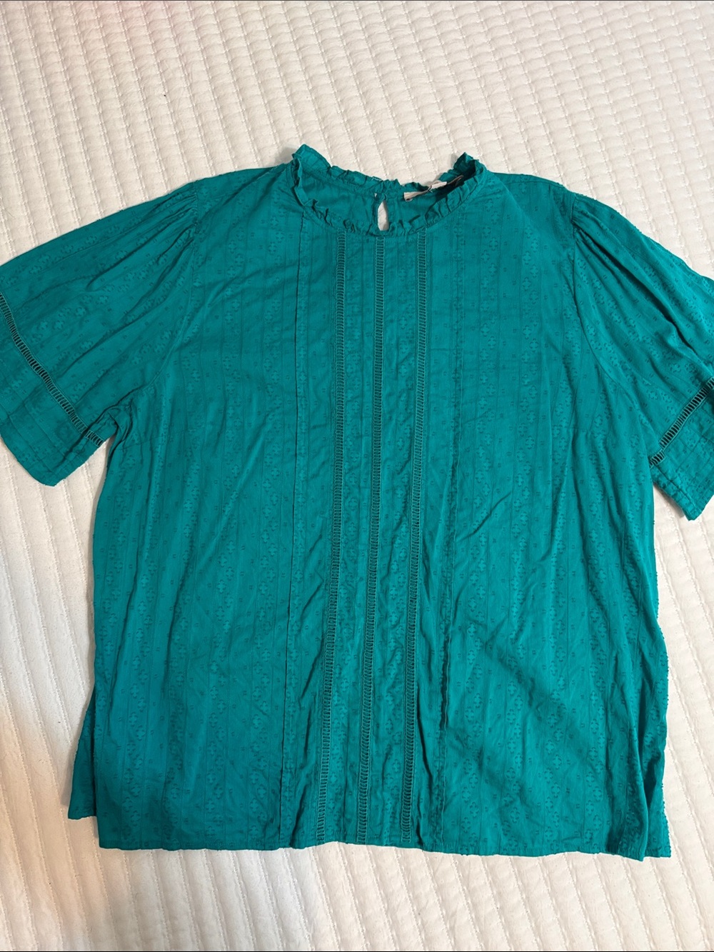 Loft Teal Short-Sleeve Women's Blouse - Lightweight Eyelet Top